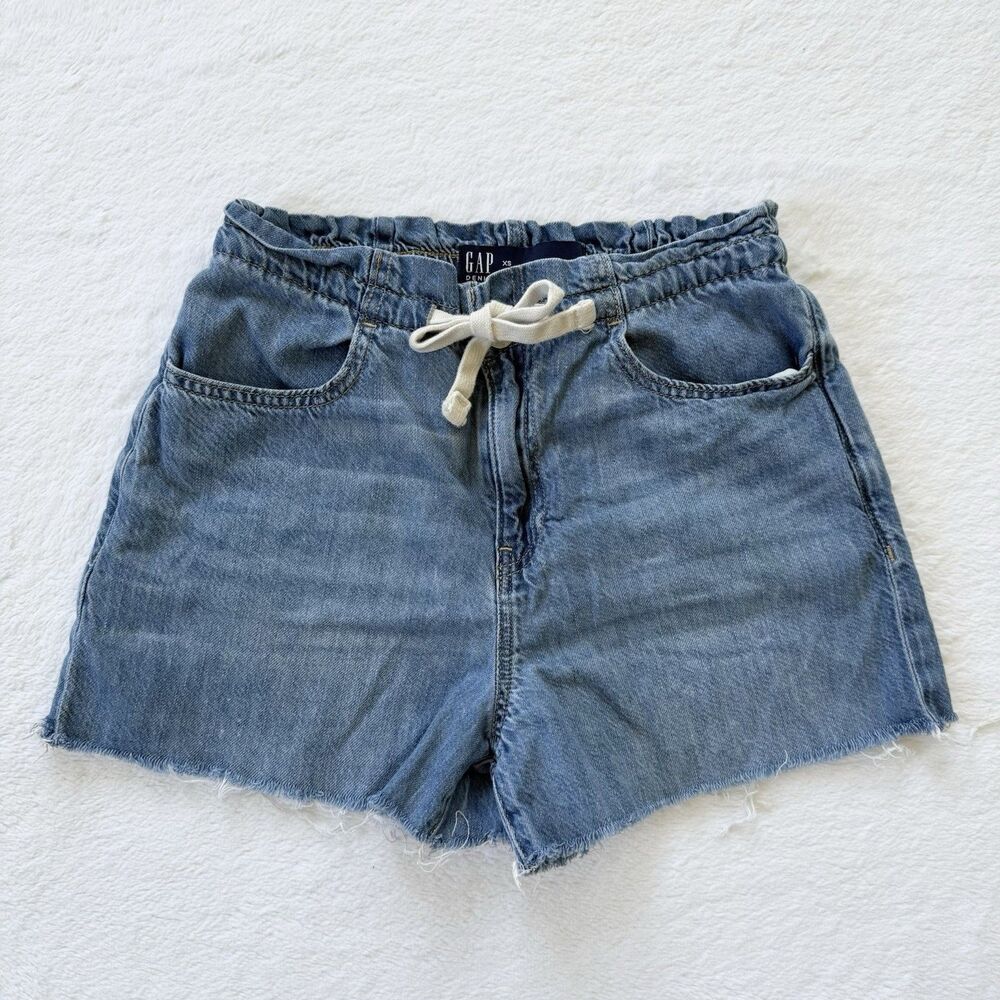Gap Women’s Superlight Denim Pull-On Baggy Drawstring Cutoff Shorts XS Blue